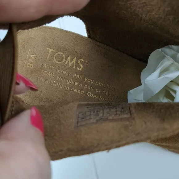 Tom's Suede Slingback Open Toe Block Wood Heel Sandals Boho Size 8 Women's NEW
